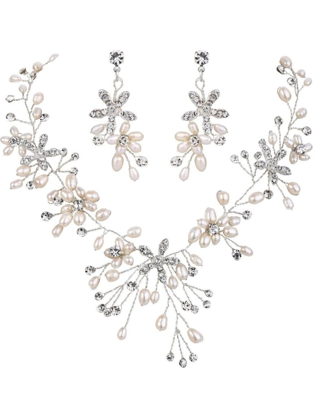 Bohemian Crystal Teardrop Pearl Choker Necklace & Dangle Earrings Set